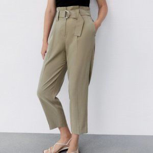 zara culottes green with belt nwt size small